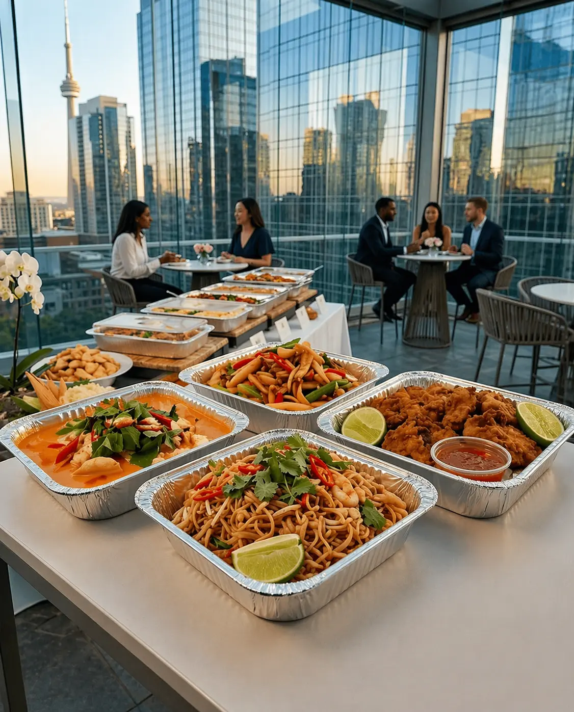 Evergreen Thai shared dishes arranged for a downtown Toronto group meal