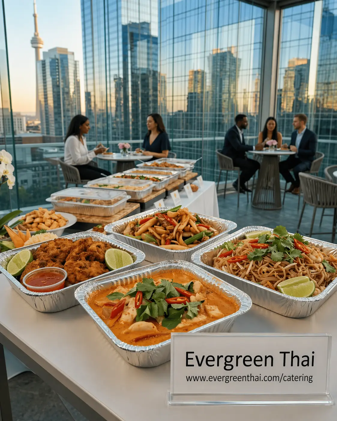 Evergreen Thai shared dishes arranged for a downtown Toronto group meal