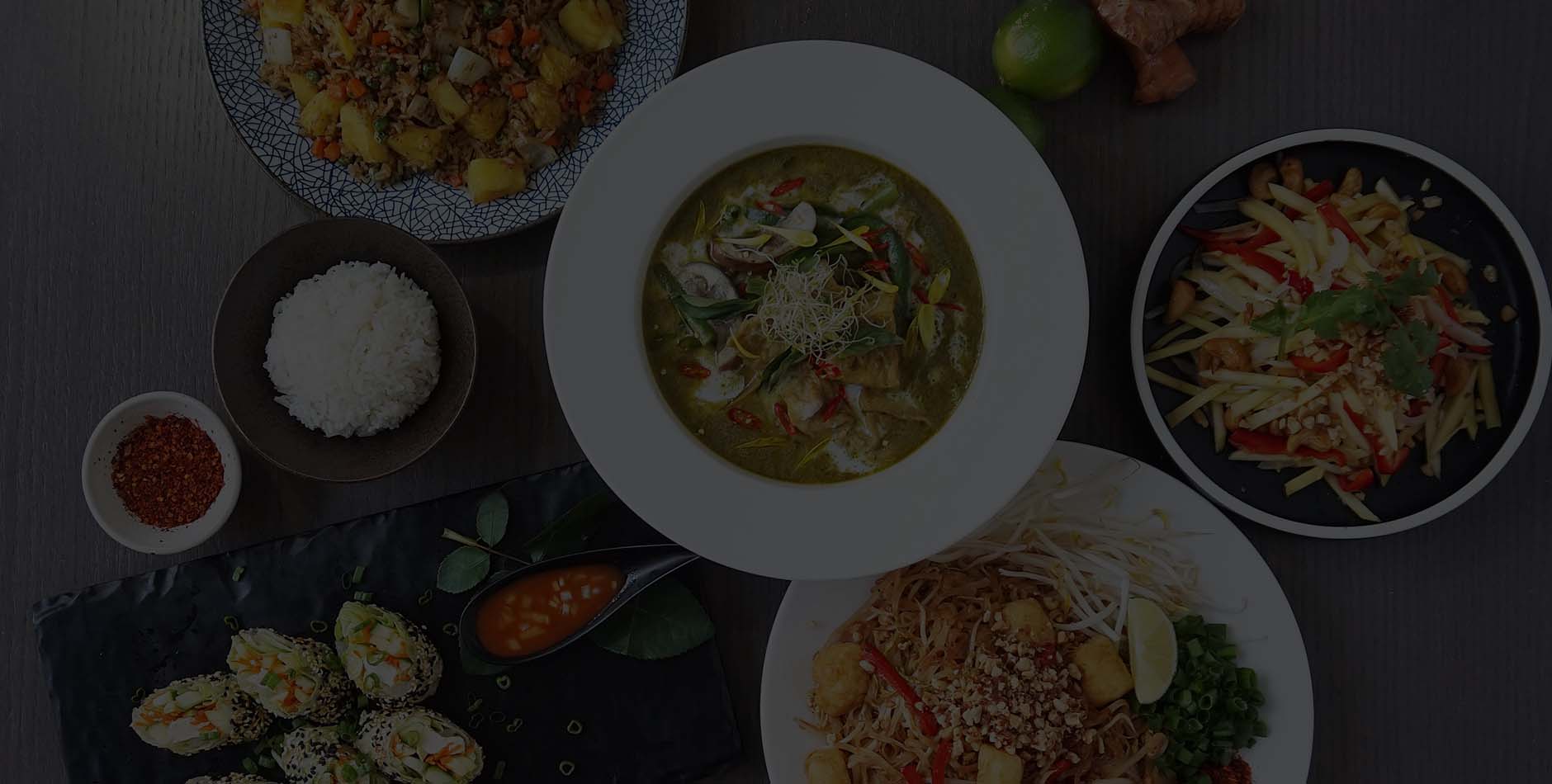 Evergreen Thai shared dishes arranged for a downtown Toronto group meal