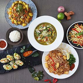 Close-up Evergreen Thai plated dish photography
